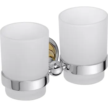 Držák na kartáček RETRO gold-chrom: Držák kartáčků, dvojitý, sklo