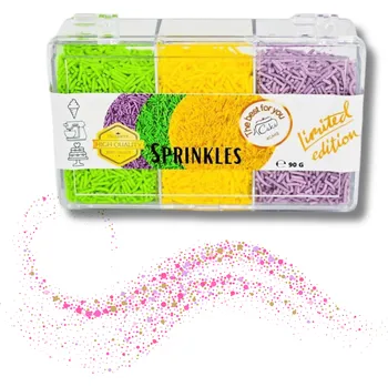 Jedlá dekorace na dort Cukrové tyčinky fialové, zelené a žluté (90 g) ♡