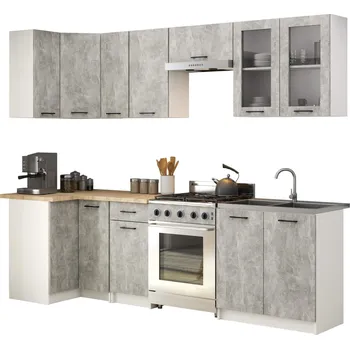 Kuchyňská linka Kuchyňská rohová linka Olivie 3 m H720 prosklená beton/dub sonoma