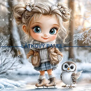 Látkový panel - Holčička se sovičkou - DZ-134 Velikost: 15x15cm, Materiál: Kočárkovina