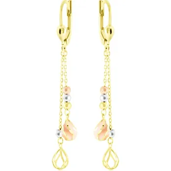 Náušnice GEMMAX Zlaté visací náušnice s růžovým enamelem a barevnými zlatými korálky – zlatý šperk ryzosti 585/1000 v Dárkovém balení s Certifikátem GLECN-03144