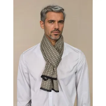 Šála Classic Scarf Pánská elegantní vlněná oboustranná šála v holubí šedi s geometrickým vzorem