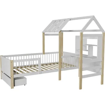 Dětská postel FurniGO Dětská postel Yari 178×204×166 cm – bílá/přírodní