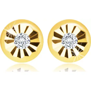 Náušnice Zlaté puzetové náušnice 585 - motiv květu s čirým zirkonem uprostřed