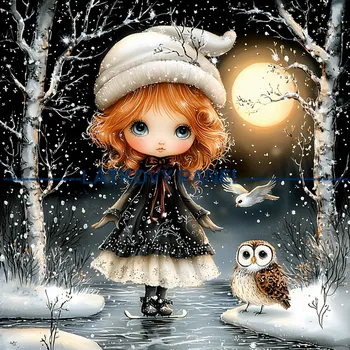 Látkový panel - Holčička se sovičkou - DZ-130 Velikost: 15x15cm, Materiál: Kočárkovina