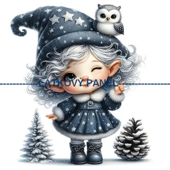 Látkový panel - Elfka se sovičkou - DZ-120 Velikost: 35x35cm, Materiál: Úplet