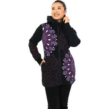 Dámská mikina Himalife Hřejivá mikina na zip s kapucí Lila - černá s růžovou a fialovou Velikost: XXL - Móda pro plnoštíhlé, Oblečení nadměrné velikosti