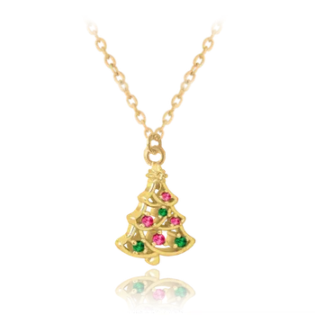 Náhrdelník MINET Vánoční pozlacený stříbrný náhrdelník CHRISTMAS TREE JMAS8044GN42