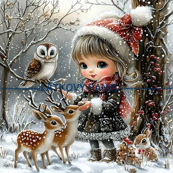 Látkový panel - Holčička se sovičkou - DZ-129 Velikost: 15x15cm, Materiál: Kočárkovina