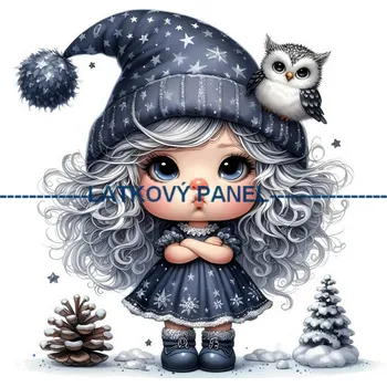 Látkový panel - Elfka se sovičkou - DZ-126 Velikost: 20x20cm, Materiál: Úplet