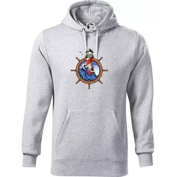 Pánská mikina Námořnický maják - Mikina pánská Cape s kapucí - 5XL ( Světlešedý Melír )