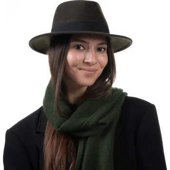 Klobouk Fiebig - Headwear since 1903 Cestovní nemačkavý klobouk vlněný od Fiebig - zelený s černou stuhou Velikost: 57 cm (M)