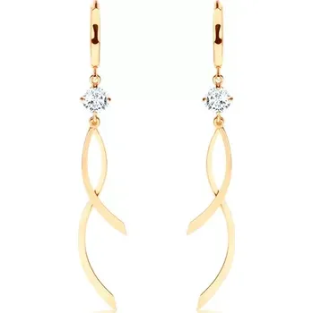 Náušnice Visací náušnice ve žlutém 14K zlatě, hladký kroužek, čirý zirkon, lesklé vlnky