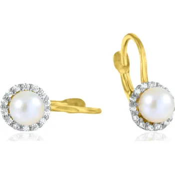 Náušnice GEMMAX Zlaté náušnice se zirkony a perlami Ø 5,3 mm na klapku – zlatý šperk ryzosti 585/1000 v Dárkovém balení s Certifikátem GLECP-26911