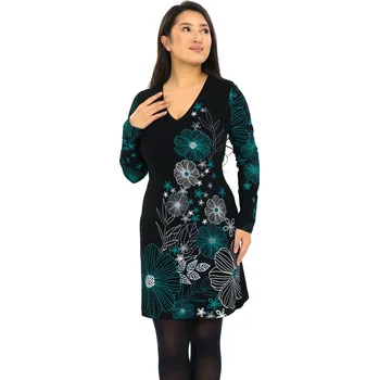 Dámské šaty Himalife Šaty Jasmine - černá s tyrkysovou Velikost: 3XL - Móda pro plnoštíhlé, Oblečení nadměrné velikosti