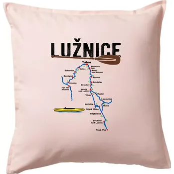 Polštář Mapa řeky Lužnice - Polštář 50x50 - 50x50 - Pouze potah ( Světle růžová )