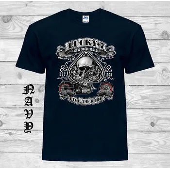 Pánské tričko levne-bavlnene-tricko-potisk-biker-lucky Barva: Navy - tmavě modrá, velikost: M