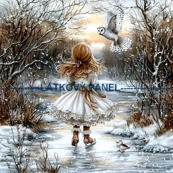 Látkový panel - Holčička se sovičkou - DZ-133 Velikost: 25x25cm, Materiál: Mikroplyš