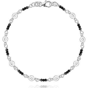 Náramek Náramek ze stříbra 925 - černé skleněné korálky, motiv oka a kroužků