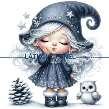Látkový panel - Elfka se sovičkou - DZ-119 Velikost: 45x45cm, Materiál: Úplet