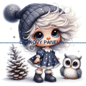 Látkový panel - Elfka se sovičkou - DZ-123 Velikost: 15x15cm, Materiál: Úplet