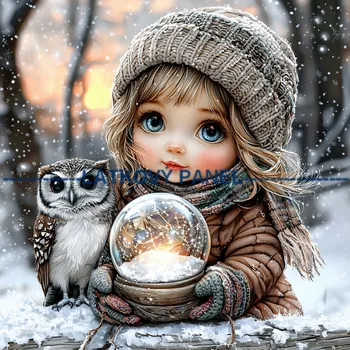 Látkový panel - Holčička se sovičkou - DZ-136 Velikost: 20x20cm, Materiál: Teplákovina nepočesaná