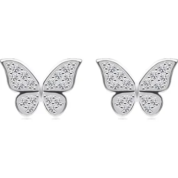 Náušnice Stříbrné 925 náušnice - motýl s roztaženými křídly, čiré zirkony