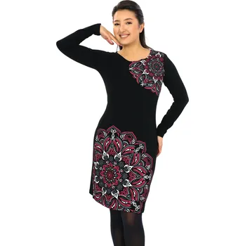 Dámské šaty Himalife Šaty Moon - černá s červenou Velikost: 4XL - Móda pro plnoštíhlé, Oblečení nadměrné velikosti