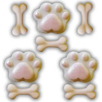 Jedlá dekorace na dort Cukrová dekorace psí tlapky a kostičky 8 ks - růžové /48125