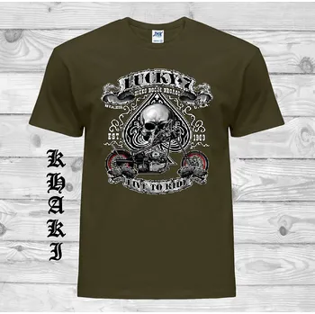 levne-bavlnene-tricko-potisk-biker-lucky Barva: Khaki, velikost: L