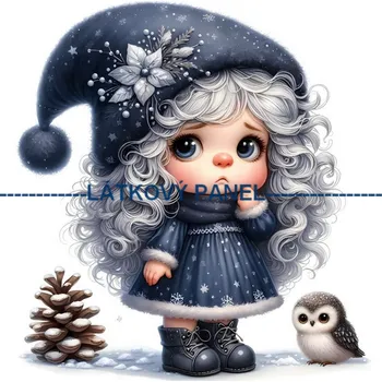 Látkový panel - Elfka se sovičkou - DZ-125 Velikost: 45x45cm, Materiál: Úplet