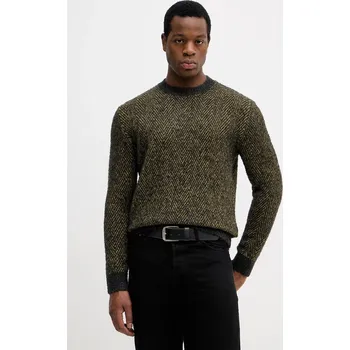 Pánský svetr Svetr z vlněné směsi Sisley pánský, zelená barva, 170WS104K 91X, vel. M
