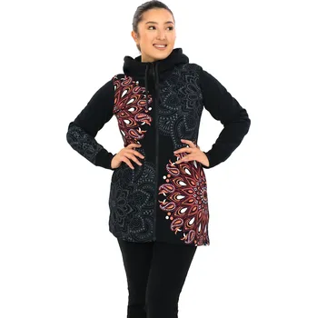 Dámská mikina Himalife Hřejivá mikina na zip s kapucí Lila - černá s oranžovou Velikost: 4XL - Móda pro plnoštíhlé, Oblečení nadměrné velikosti