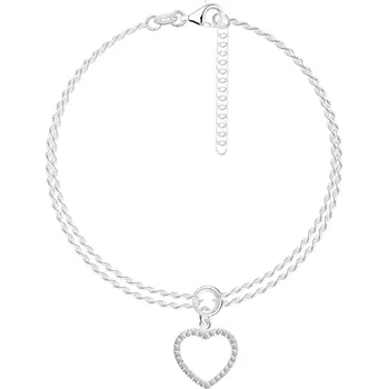 Náramek Náramek ze stříbra 925 - obrys srdce se zirkony, dvojitý řetízek Singapur