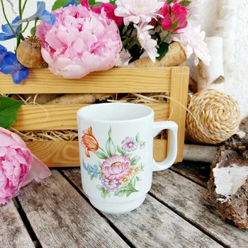 STOH hrnek 280 ml, kytice, Český porcelán Dubí (Porcelánový hrnek 2. jakost)