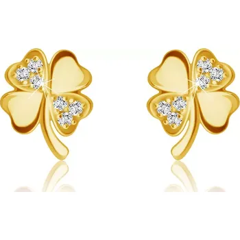 Náušnice Náušnice ze 14K žlutého zlata - čtyřlístek s třpytivými zirkony