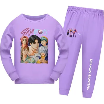 Dívčí pyžamo KPop Demon Hunters (Lovkyně démonů) KPop Demon Hunters dětské pyžamo s potiskem Saja Boys - mix barev Barva: Fialová, Velikost: 160