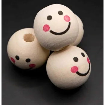 Dětské navlékací korálky Dřevěný korálek s velkým úsměvem - světlé dřevo - průměr 1,8 cm