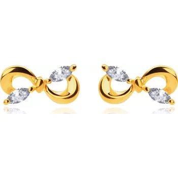 Náušnice Puzetové náušnice z 585 žlutého zlata, mašlička ve tvaru symbolu nekonečna, čiré zirkony