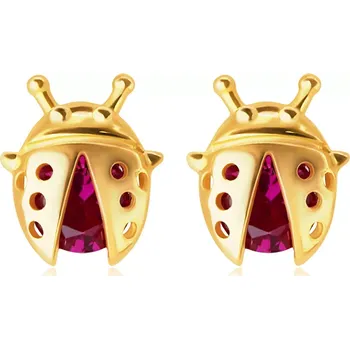 Náušnice Puzetové zlaté náušnice 585 - beruška s tečkami a bříškem ze zirkonu uprostřed křídel