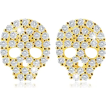 Náušnice Náušnice ve žlutém 14K zlatě - lebka se zirkony v čirém odstínu