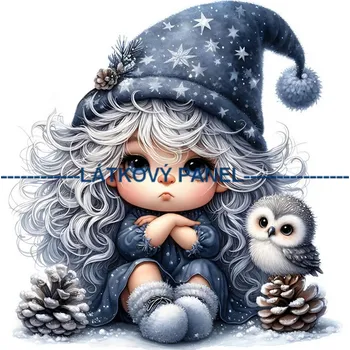 Látkový panel - Elfka se sovičkou - DZ-122 Velikost: 15x15cm, Materiál: Mikroplyš