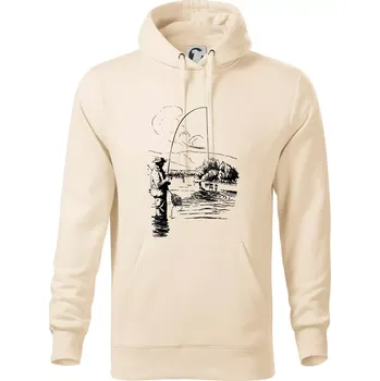 Pánská mikina Kreslený rybář s podběrákem - Mikina pánská Cape s kapucí - 5XL ( Mandlová )