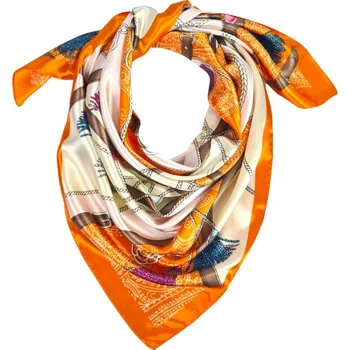 Šátek Classic Scarf Dámský oranžový a smetanový šátek s třapci, pásky, popruhy a ornamenty