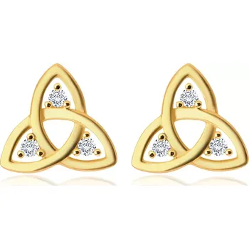 Náušnice Zlaté náušnice 585 - symbol Triquetra, kulaté čiré zirkony