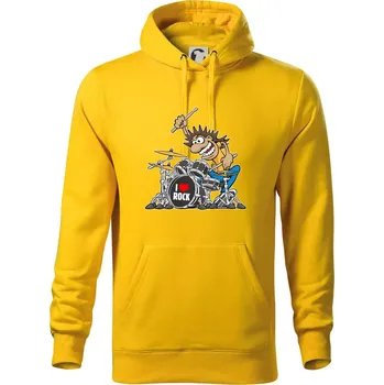 Pánská mikina I love rock bubeník - Mikina pánská Cape s kapucí - XL ( Žlutá )