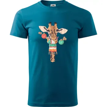 Pánské tričko Vánoční žirafa - Klasické pánské triko vyšší gramáže - XS ( Petrolejová )