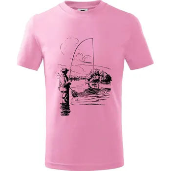 Chlapecké tričko Kreslený rybář s podběrákem - Tričko dětské bavlněné - 146 cm/10 let ( Růžová )