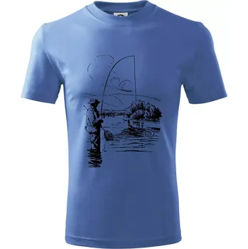 Chlapecké tričko Kreslený rybář s podběrákem - Tričko dětské bavlněné - 98 cm / 2 roky ( Azurově modrá )