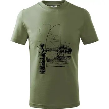 Dětská móda Kreslený rybář s podběrákem - Tričko dětské bavlněné - 104-110cm / 3-4 roky ( Khaki )